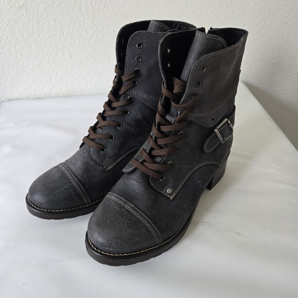 Taos Crave Boots Gray Leather Suede Lace-up Combat Moto Size 41 or US 10 / 10.5 - Picture 2 of 16